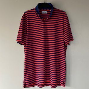 Southern Tide golf polo - XL - navy & coral/orange stripe